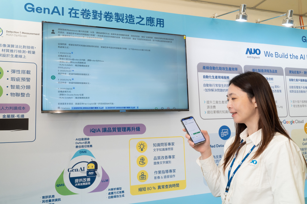 友達數位積極發展數智化轉型，透過AI落地應用優化製造流程，革新人力、生產效率與設備維護效益，圖為「智慧品質推升助手-iQIA」（Intelligent quality improve assistant）應用情境，協助品質管理再升級